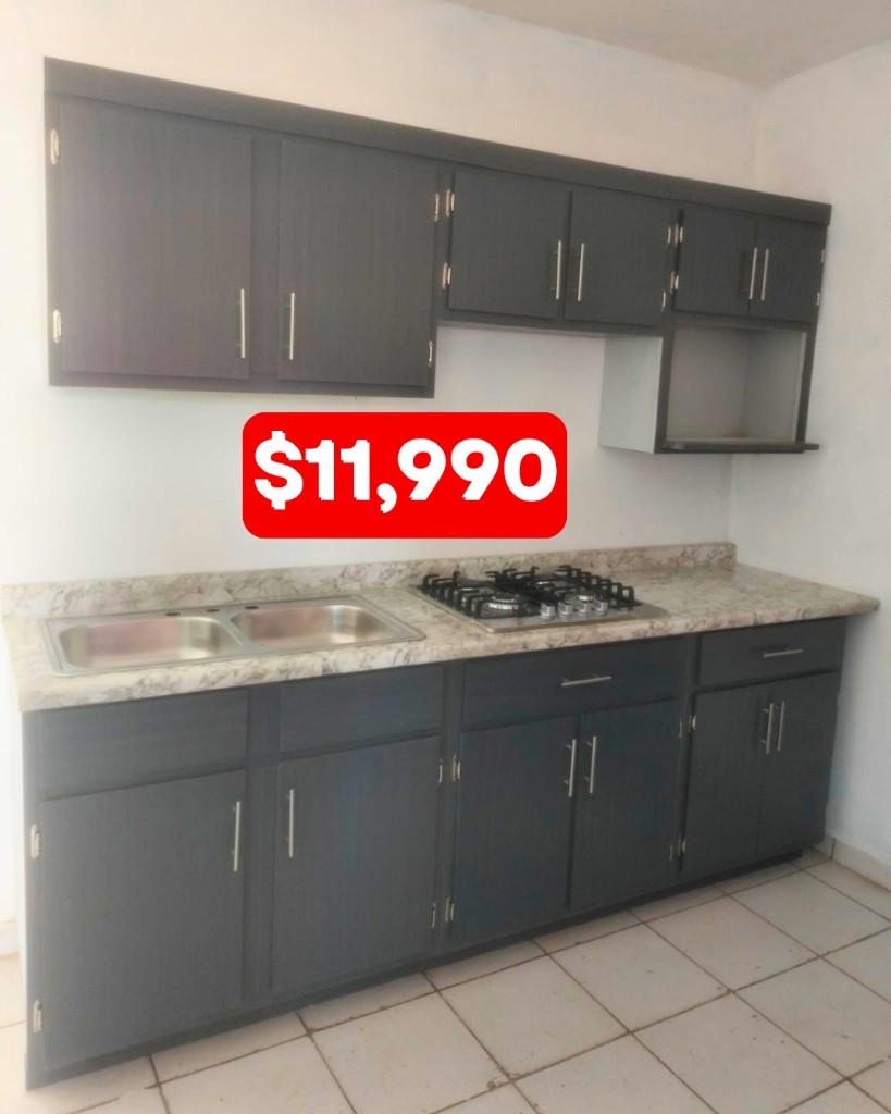 Paquete de cocina modular gris con estufa, desde 11,990 pesos