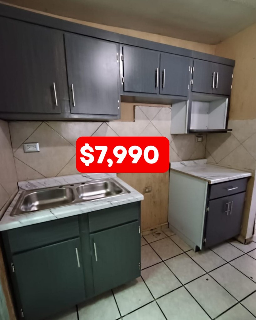 Paquete de cocina modular en gris con tarja, desde 7,990 pesos